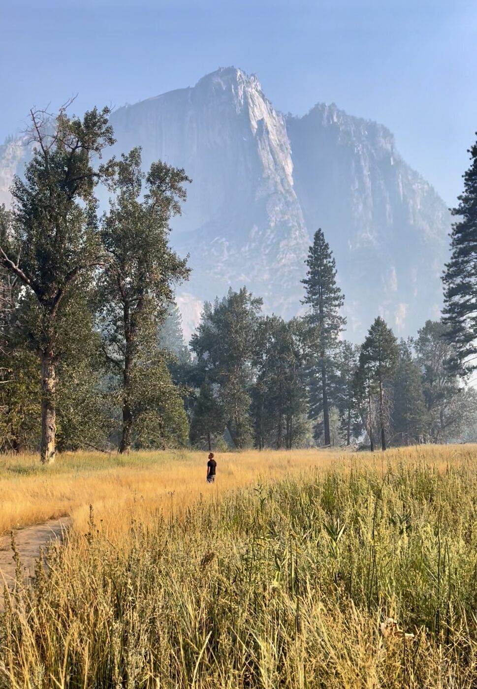 Jesse in a meadow below Yosemite Falls