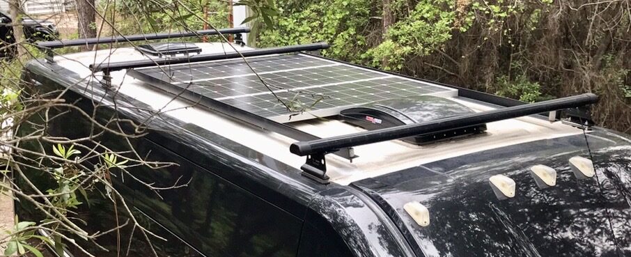 Solar panels mounted on the van's roof